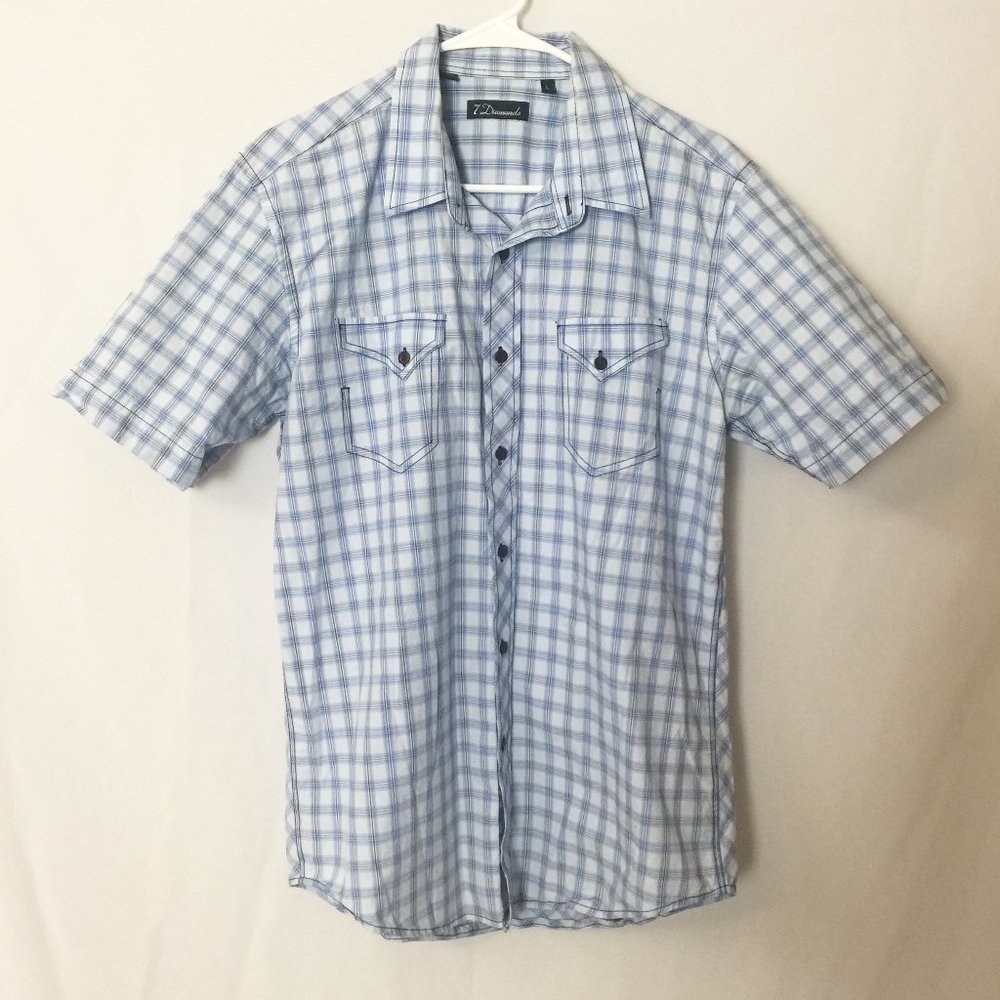 7 Diamonds Shirt Blue Short Sleeve Mens Size Large